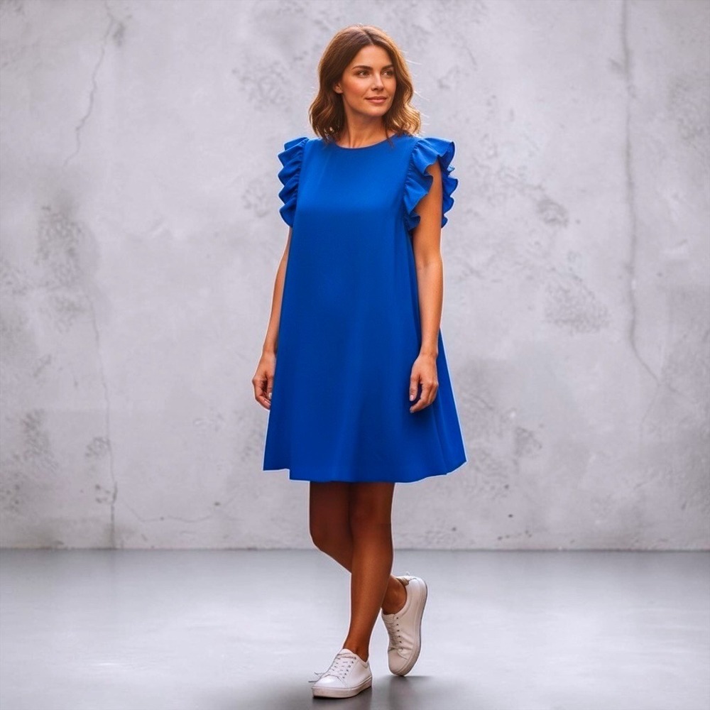 SHEIN Curve Royal Blue Ruffle Sleeve A-Line Mini Dress Plus Size 0XL